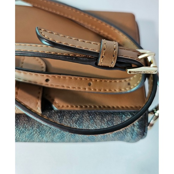 Michael KORS Brown Monogram Logo Canvas Leather Wallet Crossbody Bag 32T1GT9C3B - Picture 3 of 6